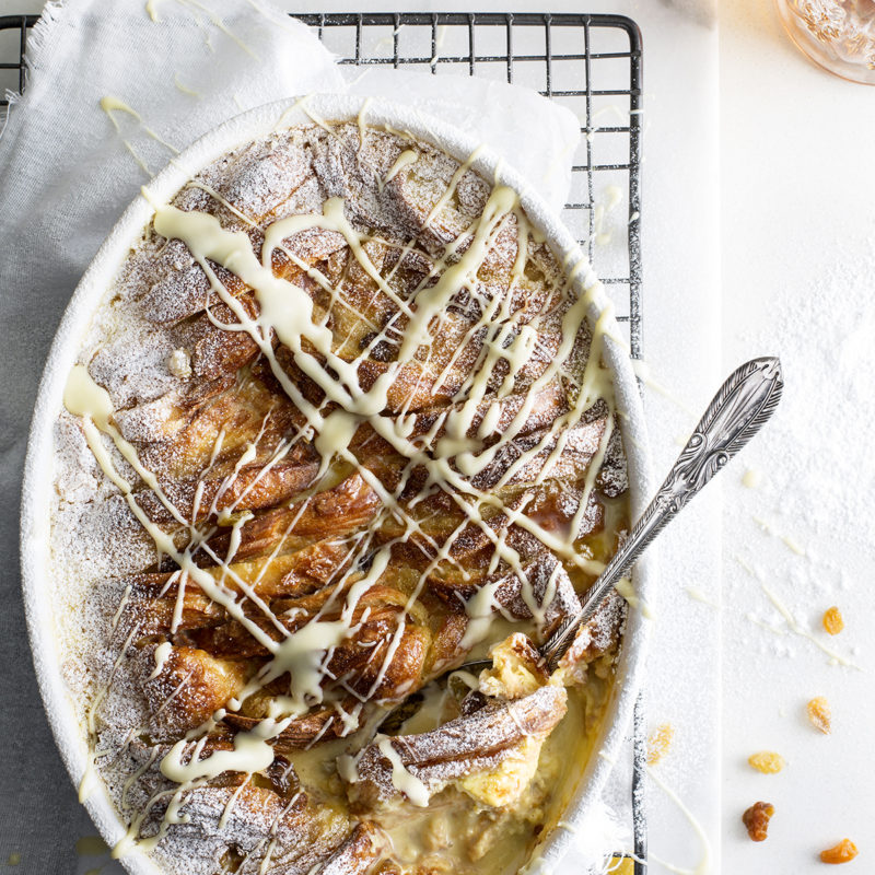 White Chocolate Croissant Bread and Butter Pudding